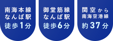 南海本線なんば駅徒歩1分 御堂筋線なんば駅徒歩6分 関空から南海空港線約37分